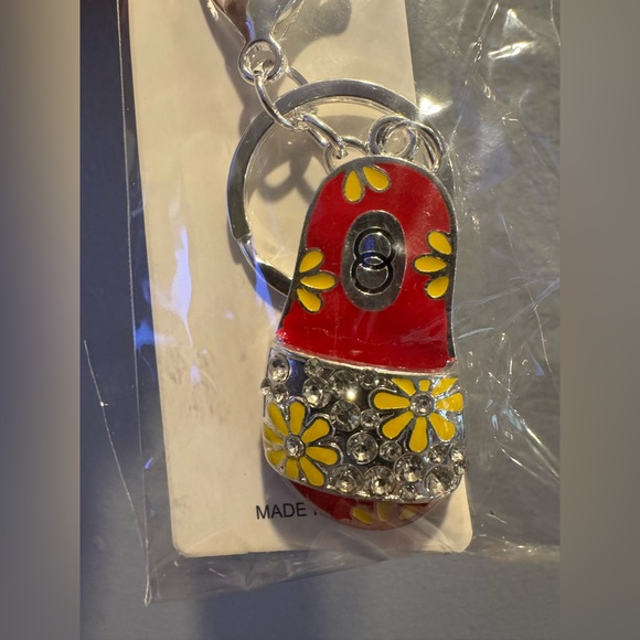 Red and Silver Floral Sandal/Shoe Keychain/Bag Charm - Picture 2 of 2